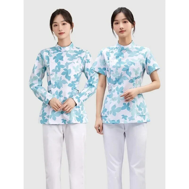Pet Grooming Nursing Scrubs Set Spa Uniforms Unisex Flower Printed Work Clothes Set Medical Suits Clothes Scrubs Tops and Pants