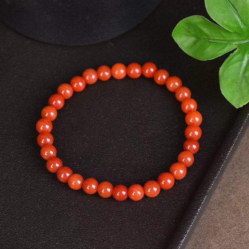 Golden Silk Jade Hand Chain Natural Red Stone 6mm Beads Elastic Bangle Fine Womens Gemstone Bracelets Charms Jewelry Accessories