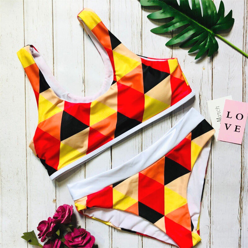 Geometric Bikini Multicolor Swimsuit Tankini Y2K Swimwear Two Piece Women 2024 Beach Outfit Micro Bikinis Set Bathing Suit Mujer