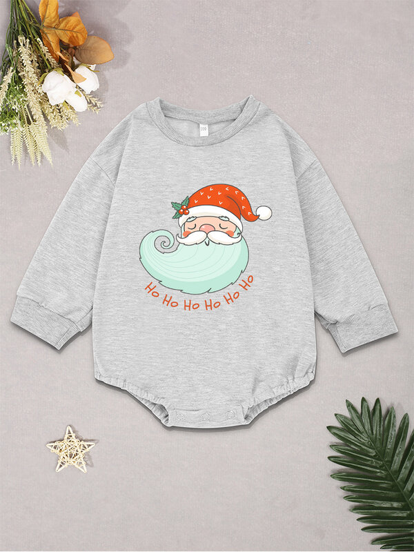 Bonitinho Papai Noel Cartoon Onesie, manga comprida, roupa de bebê, macacão recém-nascido, macacão criança, moda, estilo natal, menino, menina
