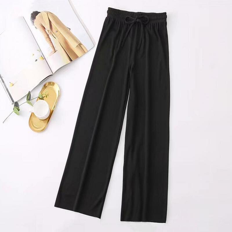 Loose Fit Women Trousers Elastic Drawstring Waist Women's Summer Pants Solid Color Straight Wide Leg Trousers for Streetwear