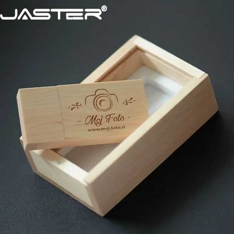 JASTER USB flash drives Wooden box Memory stick Free custom logo Pen drive Square wood pendrive 128GB 64GB Creative wedding gift