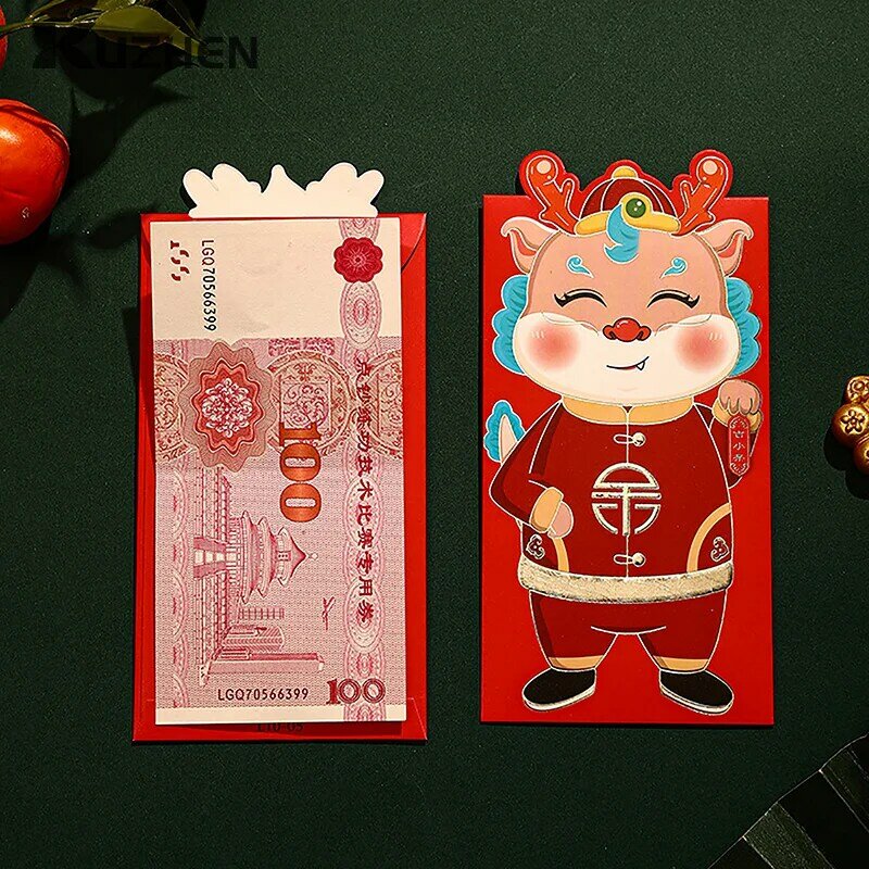 Sobres rojos de Año Nuevo Chino, decoración de fiesta, año del Dragón, paquetes rojos, regalo HongBao, 6 unidades por juego, 2024