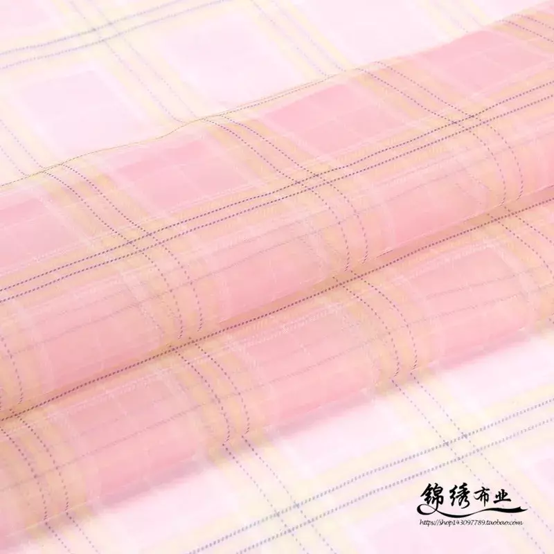 Plaid Organza Fabric By The Meter for Wedding Dresses Clothes Skirts Curtains Sewing Printed Yarn Fashion Cloth Thin Soft Summer
