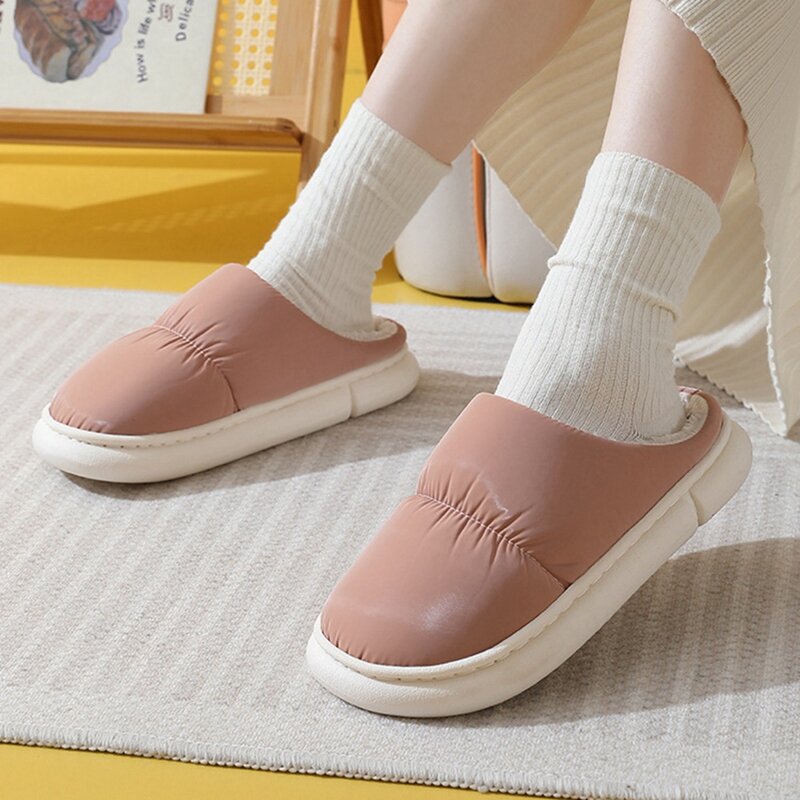 Women' Winter Cotton Slippers Warm Breathable Plush Lining Waterproof Anti-Slip Thick Soft Sole Home Shoes Casaul Slippers