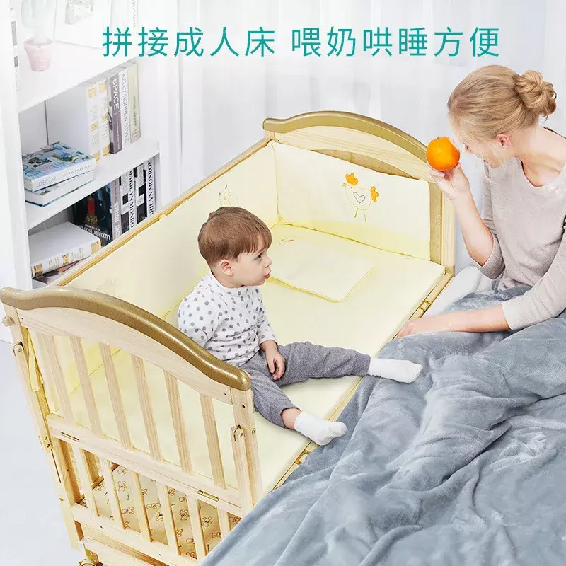 Baby Crib Solid Wood Unpainted Multifunctional Cradle Can Be Spliced European Style Manufacturer Baby Crib Batch
