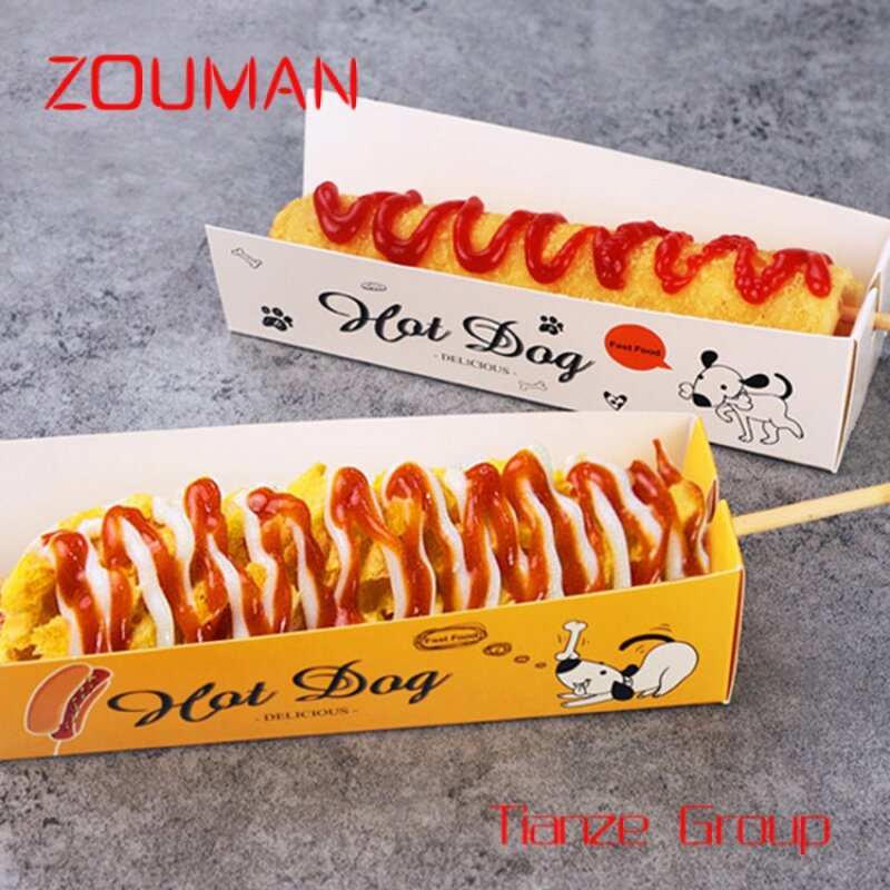 Custom , Take-away Cheese Hot Dog Sausage Paper Tray Disposable  Food  Box