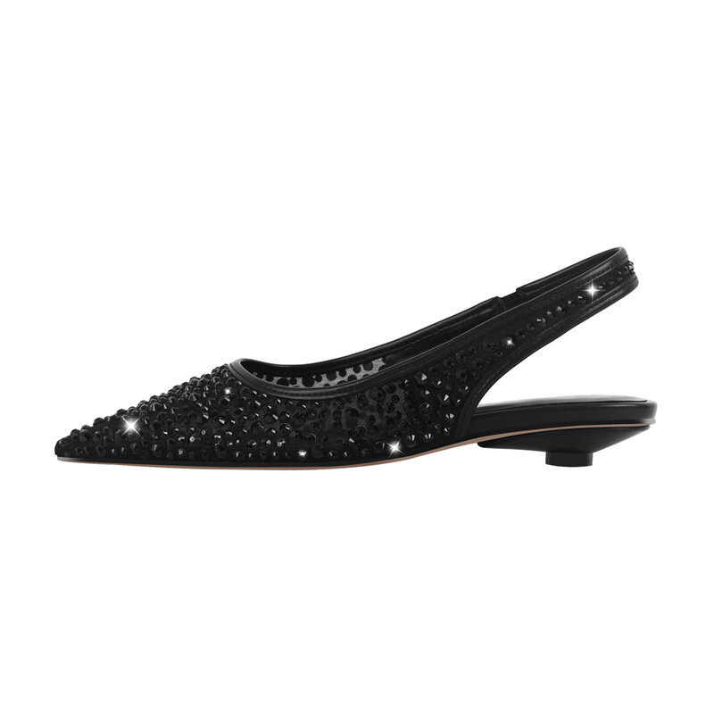Onlymaker-Sandalias de punta estrecha con diamantes de imitación para mujer, zapatos de vestir de fiesta con correa en el tobillo, talla grande
