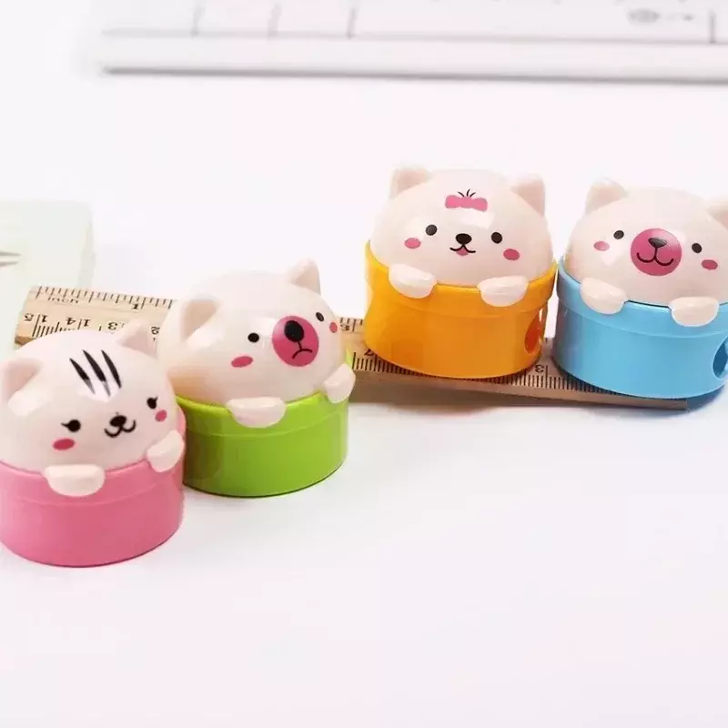 3pcs Plastic Pencil Sharpeners Multicolor Color Kawaii Pig and Animal Shaped Korean School Stationery Kid Learning Supplies
