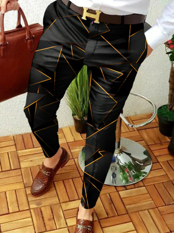 2022 New Smart Casual Men's Pants Ethnic Style Print Pencil Pants Men Thin Mid Waist Jogger Casual Trousers Suit Pants