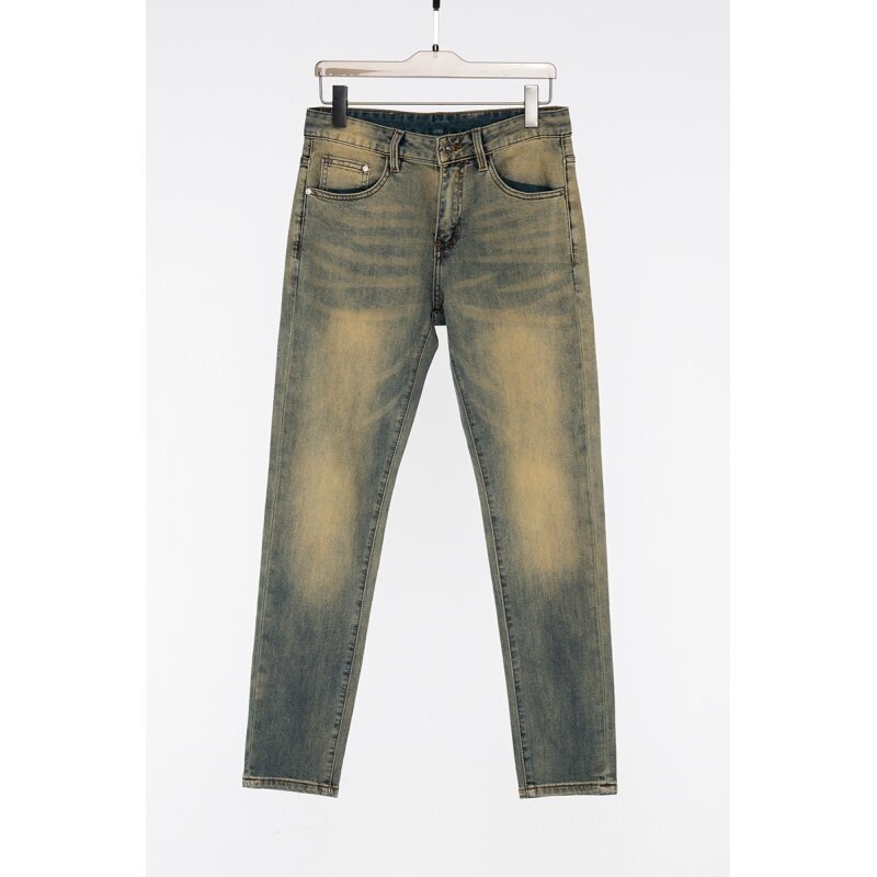 Новинка весна-лето 2024, синие джинсы в стиле ретро, мужские узкие модные простые и роскошные уличные брюки стрейч