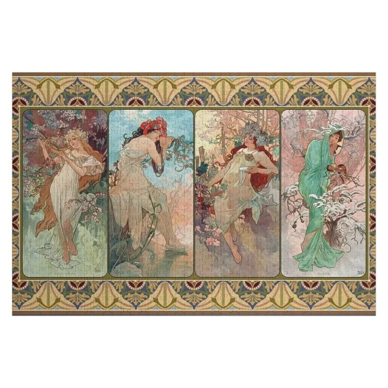The Seasons with Border Alphonse Mucha 1896 Jigsaw Puzzle Customizeds For Kids Custom Wooden Gift Puzzle