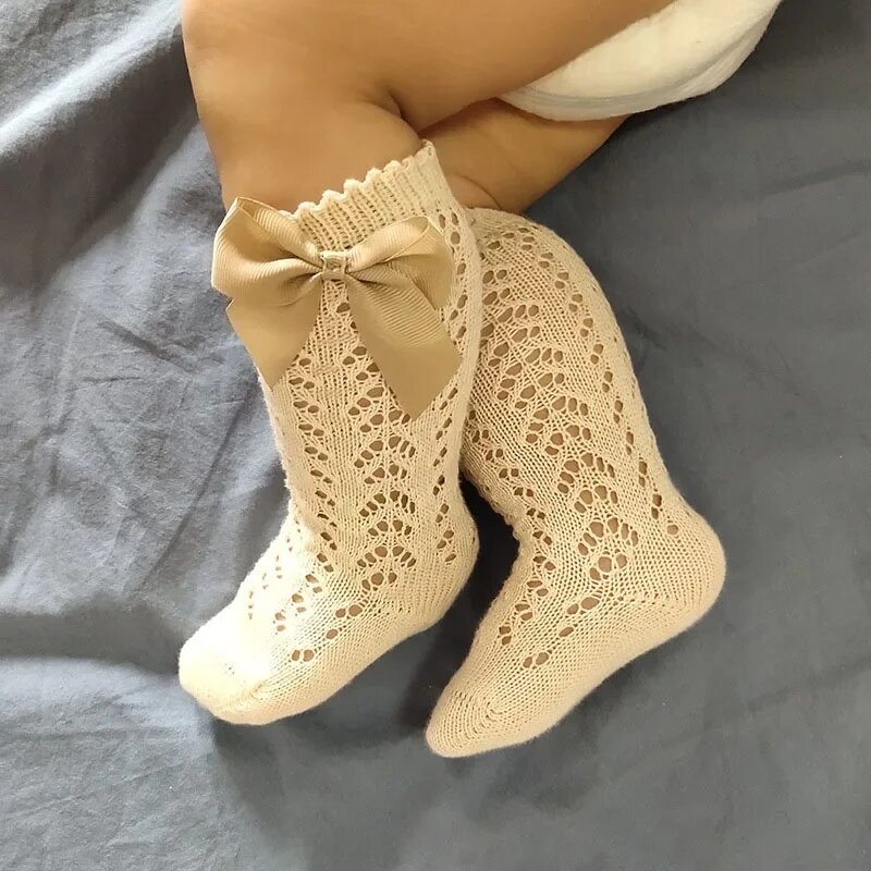 Baby Girls Socks Toddler Spanish Style Bow Cotton Mesh Breathable Newborn Infant Socks 0-5 Years