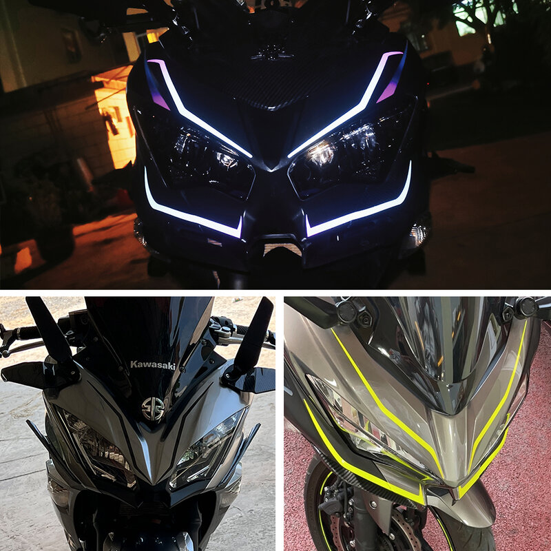 Decalques dianteiros do farol da motocicleta, adesivos reflexivos da carenagem fresca, Kawasaki Ninja 400 H2 H2SX