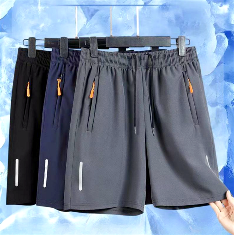 Men's Summer Ultra-thin Ice Silk Beach Casual Shorts Jogging Sport Quick Dry Male Zipper Loose Gym Sports Short Pants Sweatpant
