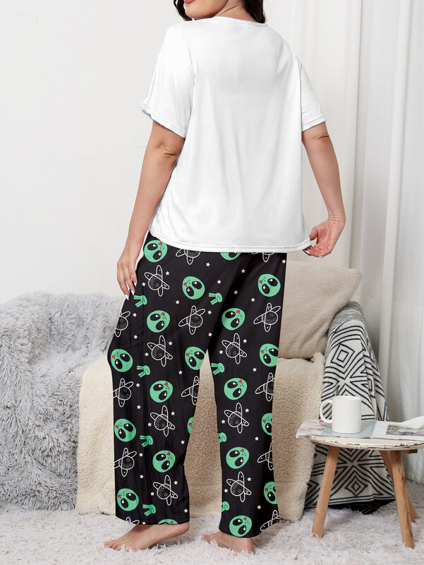 Conjunto de pijama grande, roupas para casa, plus size, manga curta, calças compridas, pode ser usado com material de seda láctea