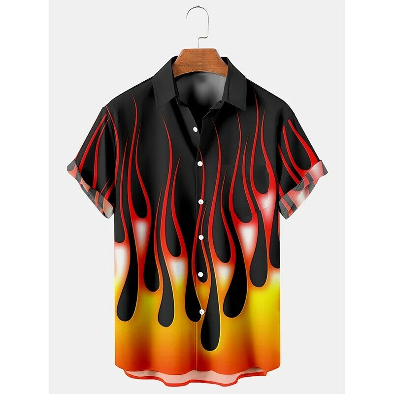 Hawaiian Shirts Beach Summer Trendy Flame Men's Shirt 3D Printed Shirts Men Women Unisex Fashion Blouse Short Sleeve Vocation