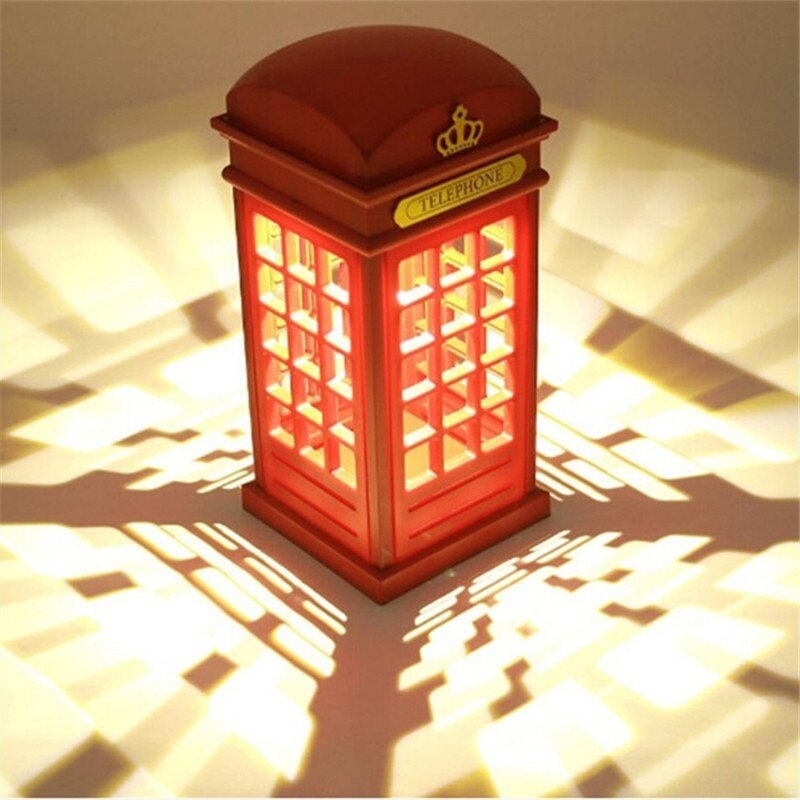 1pc Retro Rechargeable London Telephone Booth Night Light Led Bedside Table Lamp Rechargeable Battery & Usb Plug