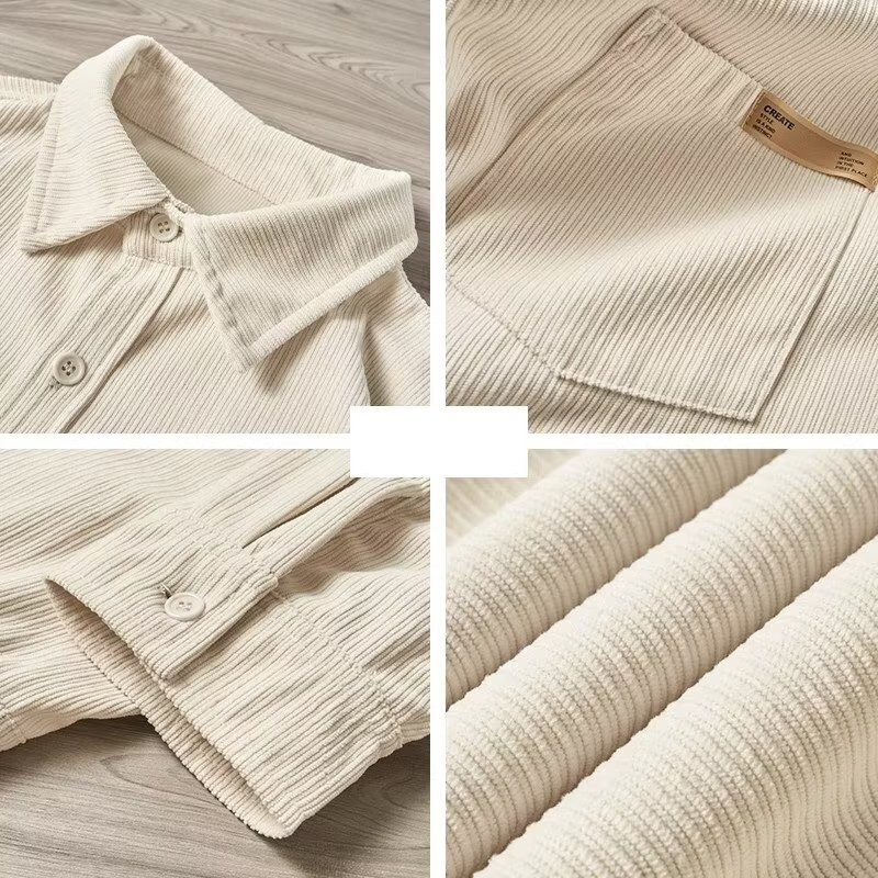 Jesienne sztruksowe koszule męskie z długim rękawem zwykłe Y2K Vintage Cargo Shirt nowe koreańskie modne luźna odzież uliczna ubrania