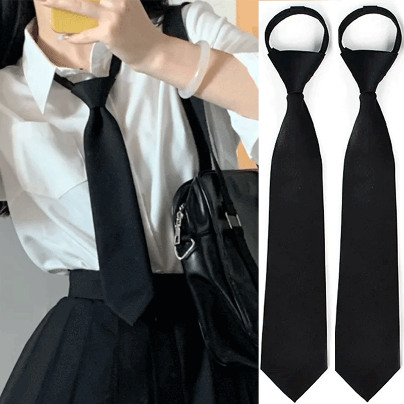 Unisex Black Simple Clip on Tie Security Tie Uniform Shirt Suit Neckties Steward Matte Funeral Lazy Neck Ties Students