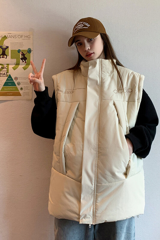 Abrigo de algodón grueso con mangas extraíbles para mujer, abrigo de dos prendas con cuello alto para pareja, estilo coreano, invierno, 2023