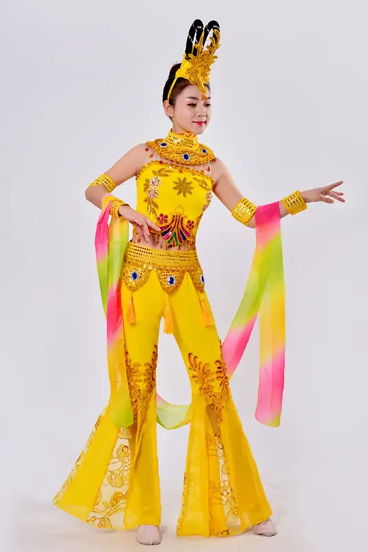 子供のクラシックダンスコスチューム、エレガントなガーゼドレス、女の子のためのトレーニングドレス、中国ダンス