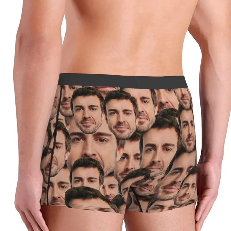Fernando Alonso Funny Head Men Long Underwear Boxer Briefs Shorts Panties Novelty Breathable Underpants for Male Plus Size