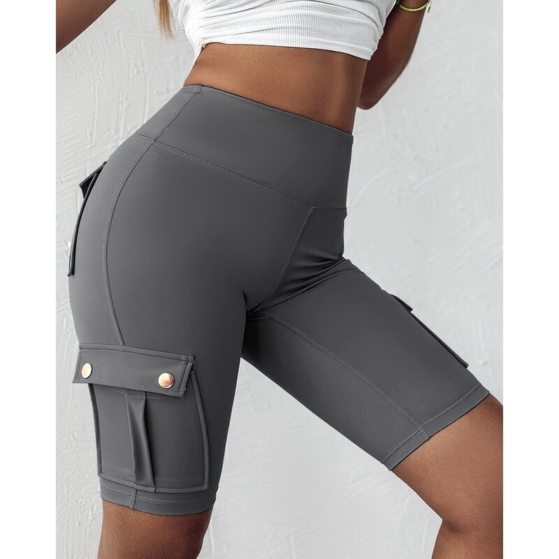 Pantaloncini da Yoga con Design tascabile ad asciugatura rapida arricciati da donna estivi pantaloncini sportivi Skinny attivi con tasca Casual femminile Streetwear Free Ship