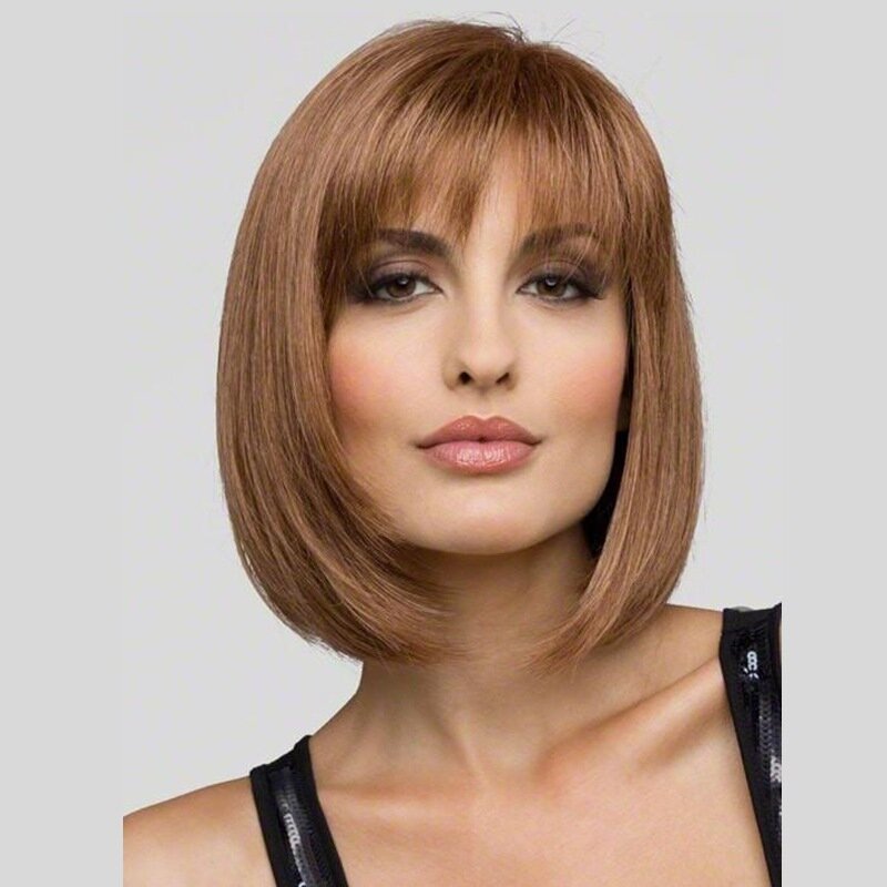 New Wig Fashion Natural Color Wig Head Cover Short Straight Hair Chemical Fiber High Temperature Silk Wig for Women Girls