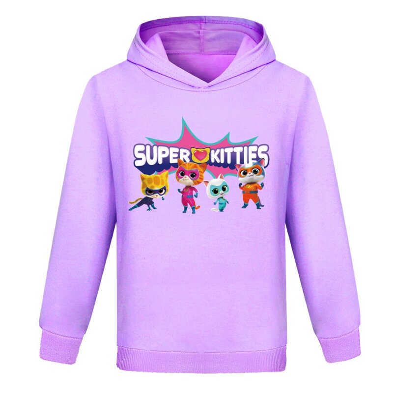 Nowe Anime Superkitties bluza z kapturem dla dzieci dziergany sweter bluzy niemowlęta dziewczynki kreskówka Super koty ubrania chłopcy bluza z kapturem odzież wierzchnia i płaszcze