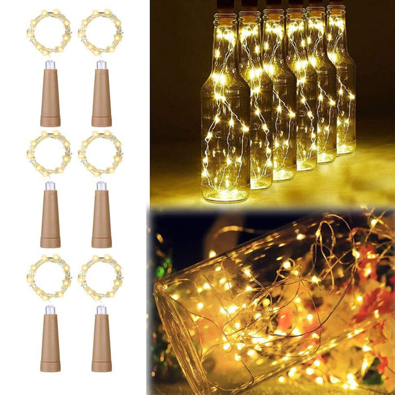 Luces LED para botella de vino, alambre de cobre con forma de corcho, Mini cadena de luces de colores para árbol de Navidad, decoración de fiesta de boda, botella, 2M, 20LED