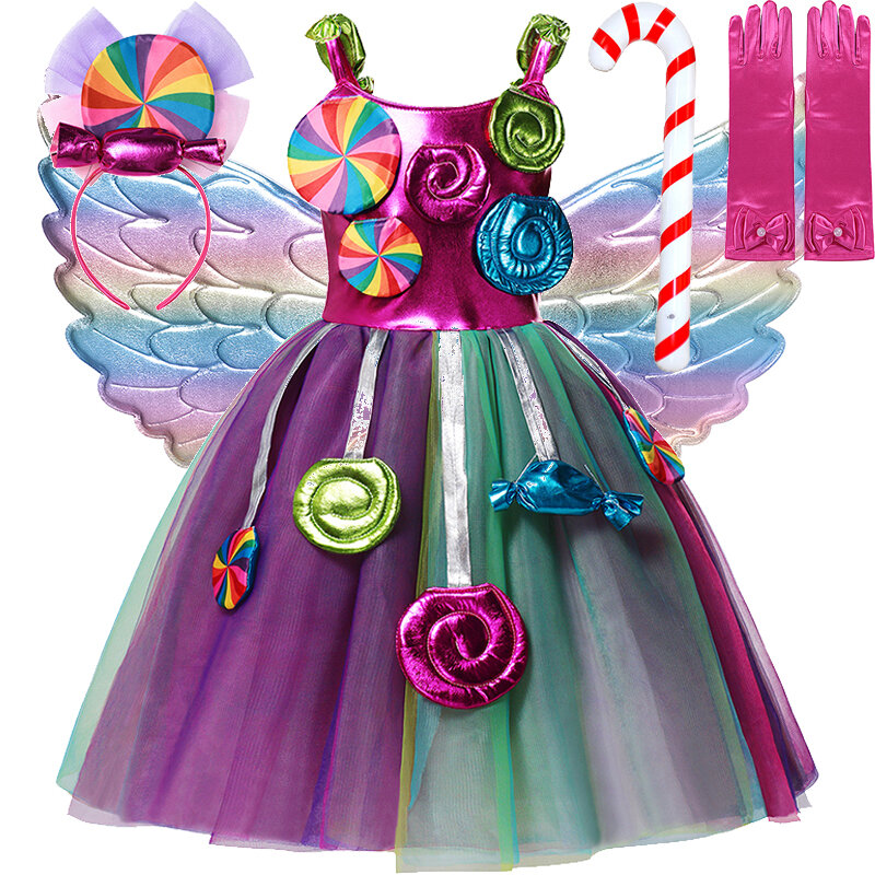 Candy Princess Cosplay Costume Baby Girl Candy Dress Children Party Clothes Rainbow Princess Dress Purim Carnival Party Clothing
