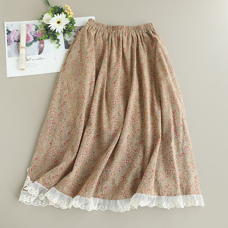 Falda Floral empalmada con bordado para mujer, faldas informales de cintura elástica, WH0425-41029