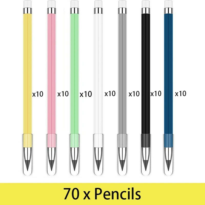 70Pcs Eternal Pencil with Pen Cap Solid Color Infinity Pencil for Writing Office Accessories School Supplies and Stationery