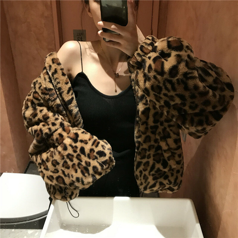 Veste en fausse fourrure à imprimé léopard pour femmes, vêtements d'extérieur chauds pour femmes, Parkas d'automne et d'hiver, coréen, nouveau, 2024