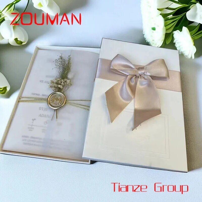 Tarjeta de invitación de boda acrílica de lujo con sobre/caja, impresa en oro, personalizada, 5x7 pulgadas