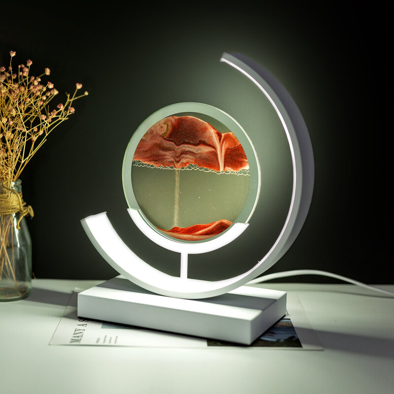 Креативный светодиодный с песочным рисунком, песочные часы, лампа с дистанционным управлением, 360 °, вращающийся для дома, спальни, украшения стола