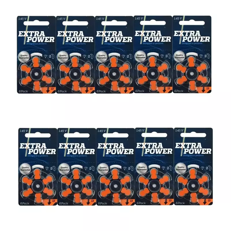 Box of Extra Power Hearing Aid Batteries Size 13 A13 13A 1.45V Orange PR48 Zinc Air (60 battery cells)