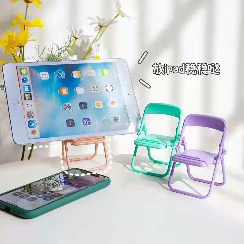 Kursi lipat Mini, dudukan telepon genggam portabel miniatur kursi lipat Desktop untuk dekorasi rumah kantor meja