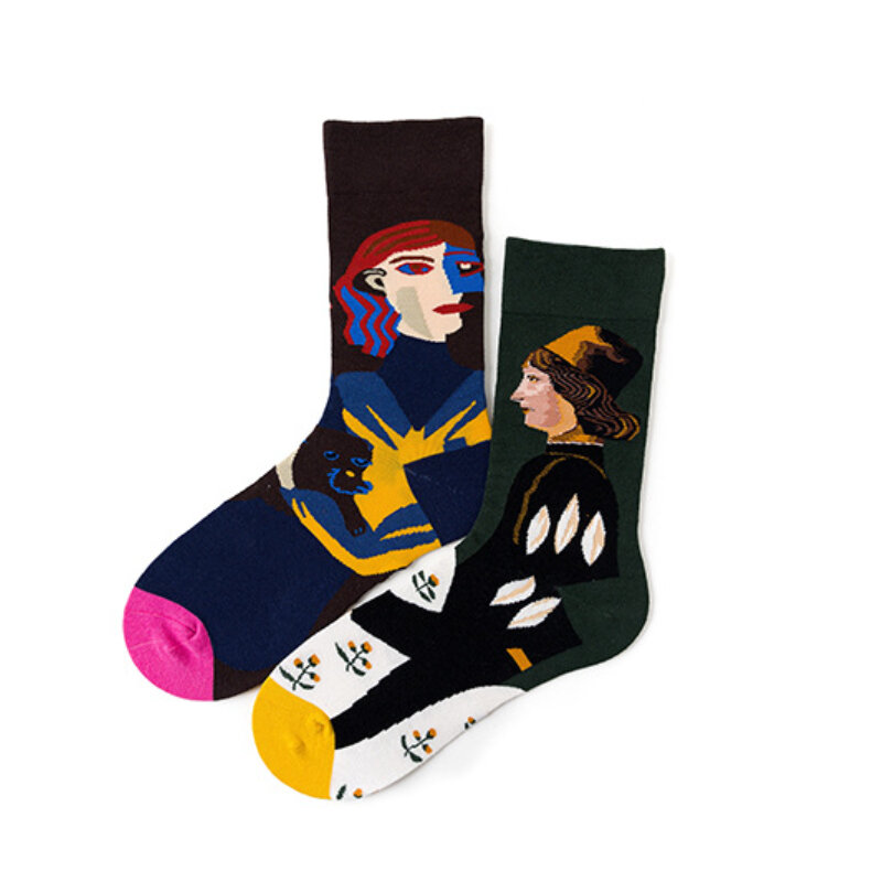 Men's ins tide European and American street oil painting personality art couple explosion models in tube socks