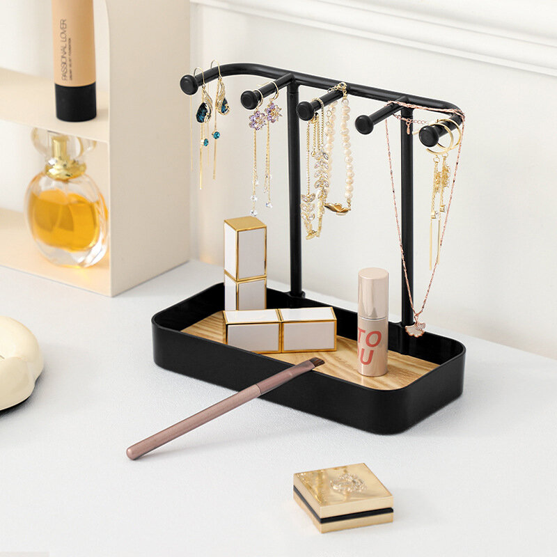 Fashion Jewelry Organizer Display For Earrings Necklaces Jewelry Storage Rack With Wooden Base Bracelet Hanging Holder