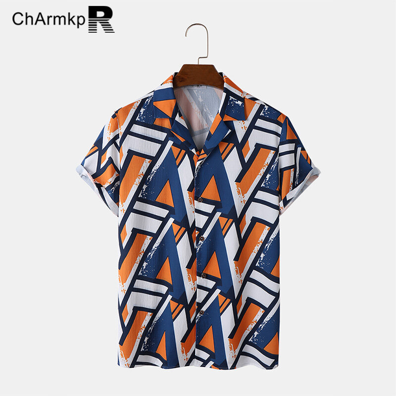 Charmkpr 2024 Heren Print Shirts Turn-Down Kraag Knoop Up Shirts Tops Streetwear Heren Kleding T-Shirt S-2XL Oversized Hemdjes