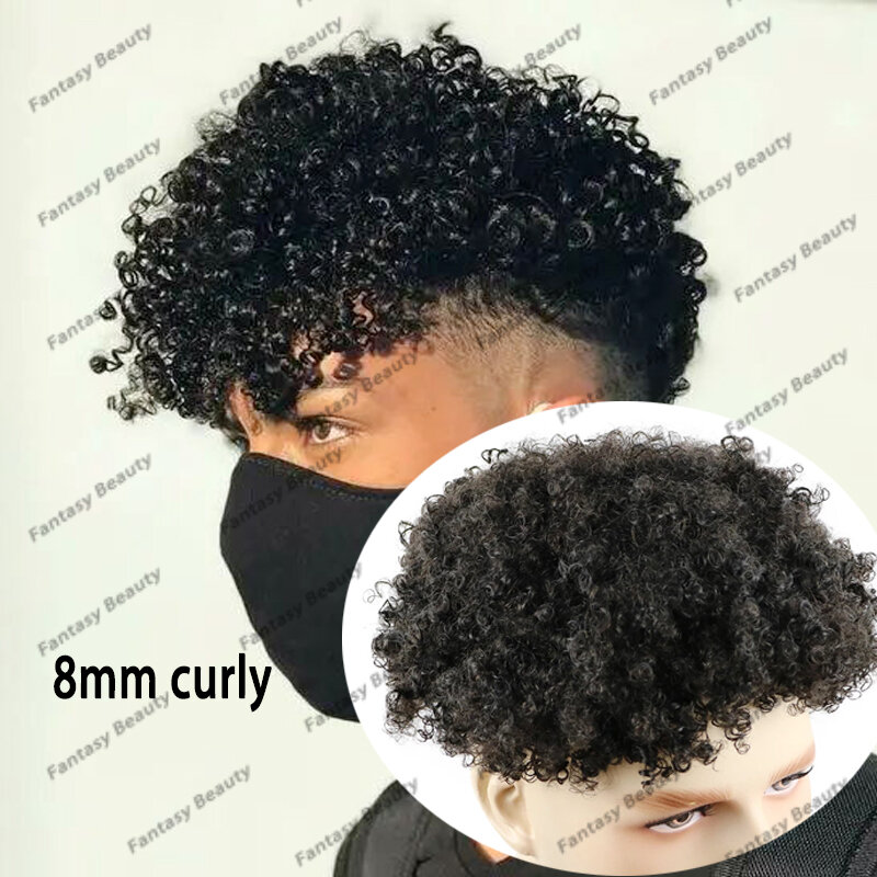 8mm 10mm Afo 360 Wave Man Human Hair Prothesis System Men Toupee Super Durable Fine Mono PU Base Curly Man Wigs Hairpieces