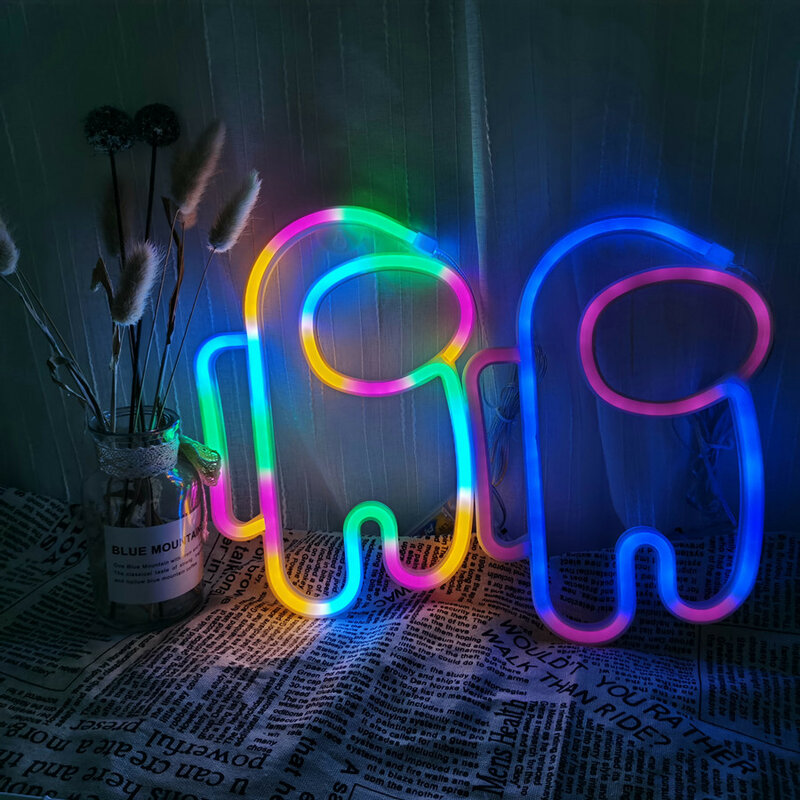LED Neon Lamp Sign Astronaut Game Lamp Neon Wall Lights Night Light for Room Holiday Party Decor Cool Birthday Christmas Gift