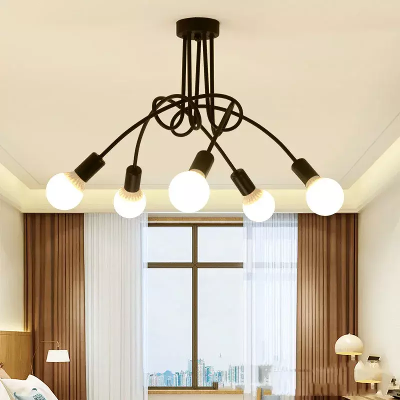 Plafoniera americana retrò in ferro battuto LED E27 lampadario lampada in bianco e nero decorazione soggiorno apparecchio di illuminazione per la casa