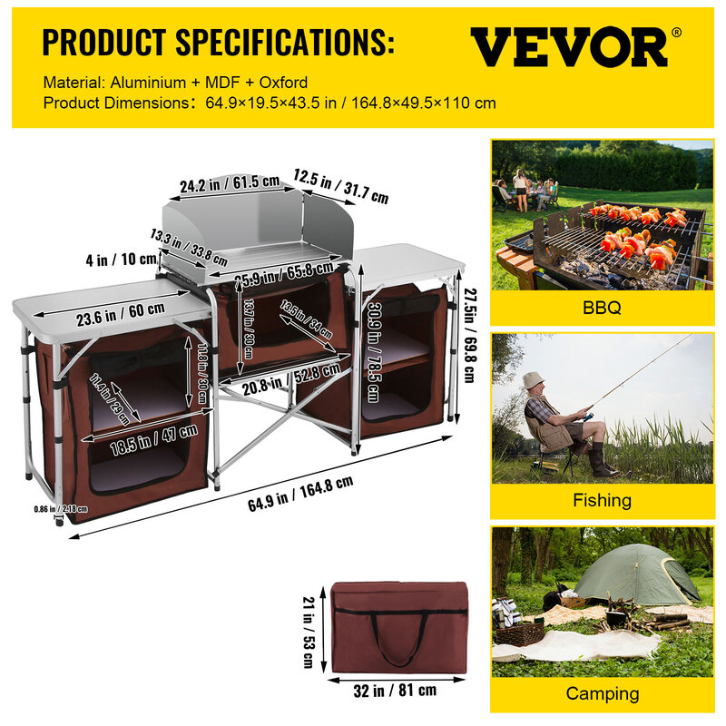 VEVOR-Mesa de cocina para acampar al aire libre, estante plegable de almacenamiento de cocina, soporte de aleación de aluminio en forma de X para barbacoa y Picnic