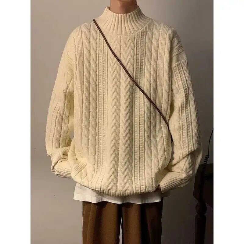 2023 nuovo inverno uomo Vintage Casual maglione Casual Pullover uomo maglioni caldi allentati Solod colore Pullover lavorati a maglia maschio B54