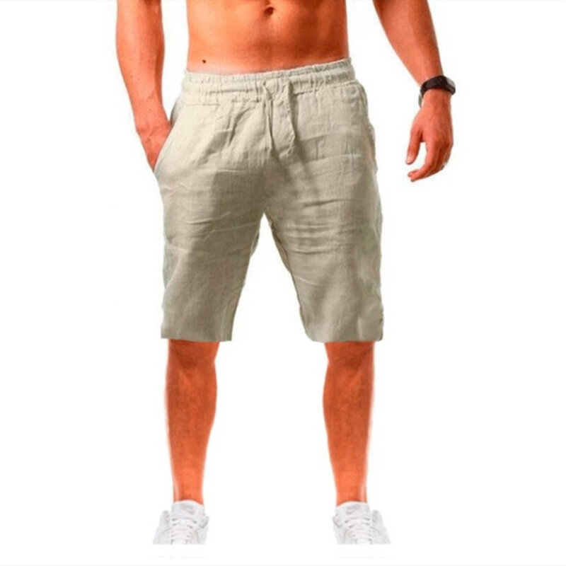 Novos homens de verão solto algodão e linho respirável cinco pontos calças confortáveis e na moda dos homens Shorts jogging calças