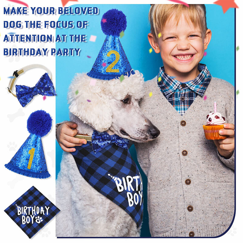애완 동물 파티 장식 세트, 고양이 개 생일 삼각형 스카프 모자 활 넥타이 개 생일 장식, 0-9 피규어 애완 동물 액세서리 포함