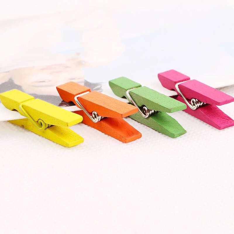 35x7mm/20pcs Natural Wooden Colored Photo Clips Memo Paper Peg Clothespin DIY Stationery Christmas Wedding Party Home Decoration